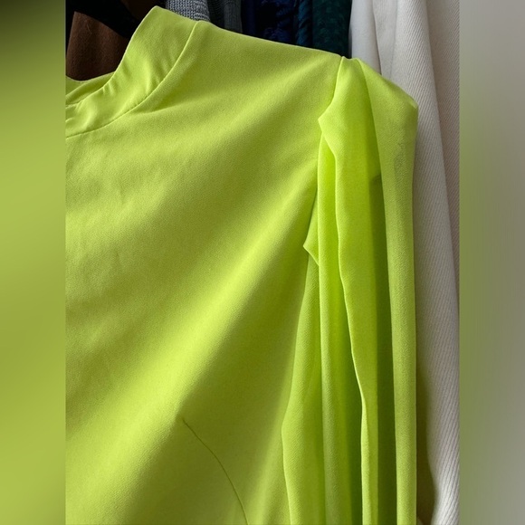 Anne Fernandes- Lime Neon Green Longsleeve Ruffle Layer Button Down Mini Dress - Picture 7 of 7